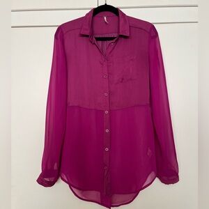 Free People Magenta Sheer Button-Down Shirt